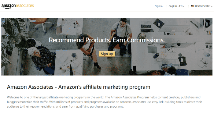 Amazon associates website main page