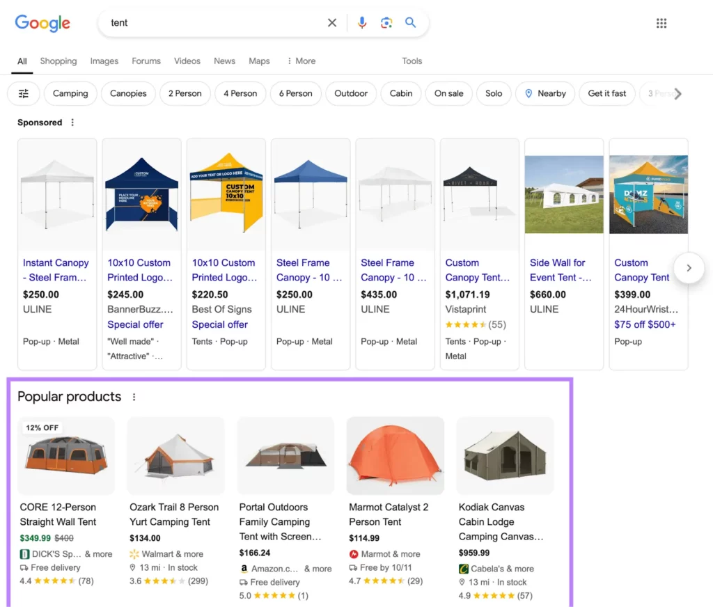 tent serp