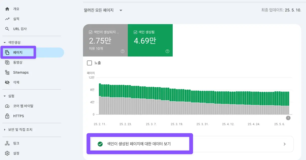 서치콘솔 화면