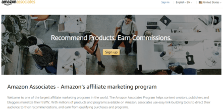 Amazon associates website main page